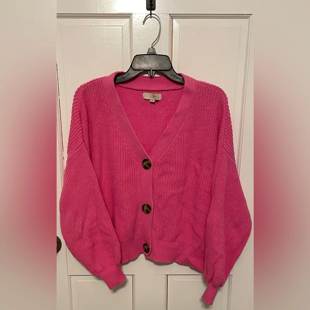 Loft 100% Cotton Hot Pink Cardigan - Picture 2 of 6